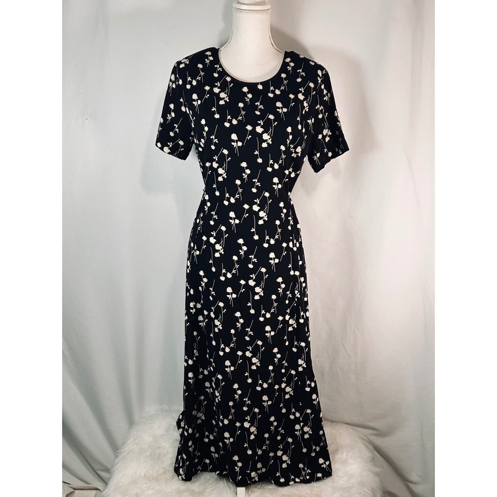 Drapers‎ & Damons Petites Black Floral Short Sleeve Midi Dress PM RN 105378